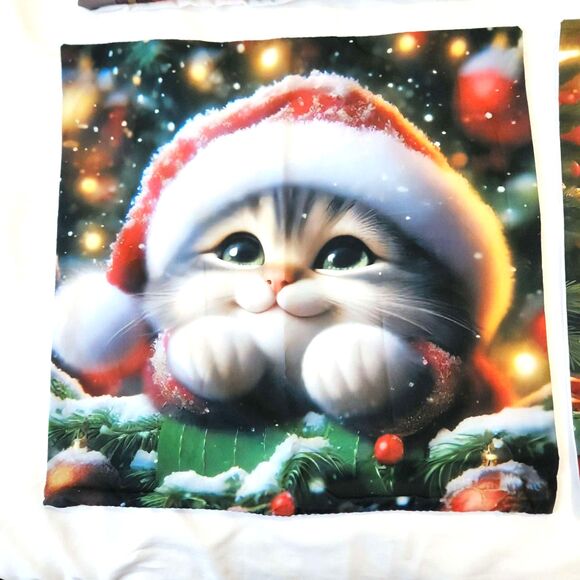Christmas Kitten Pillow Covers 4Pcs Cute Santa Cat Cushion Covers Holiday New - Picture 3 of 10